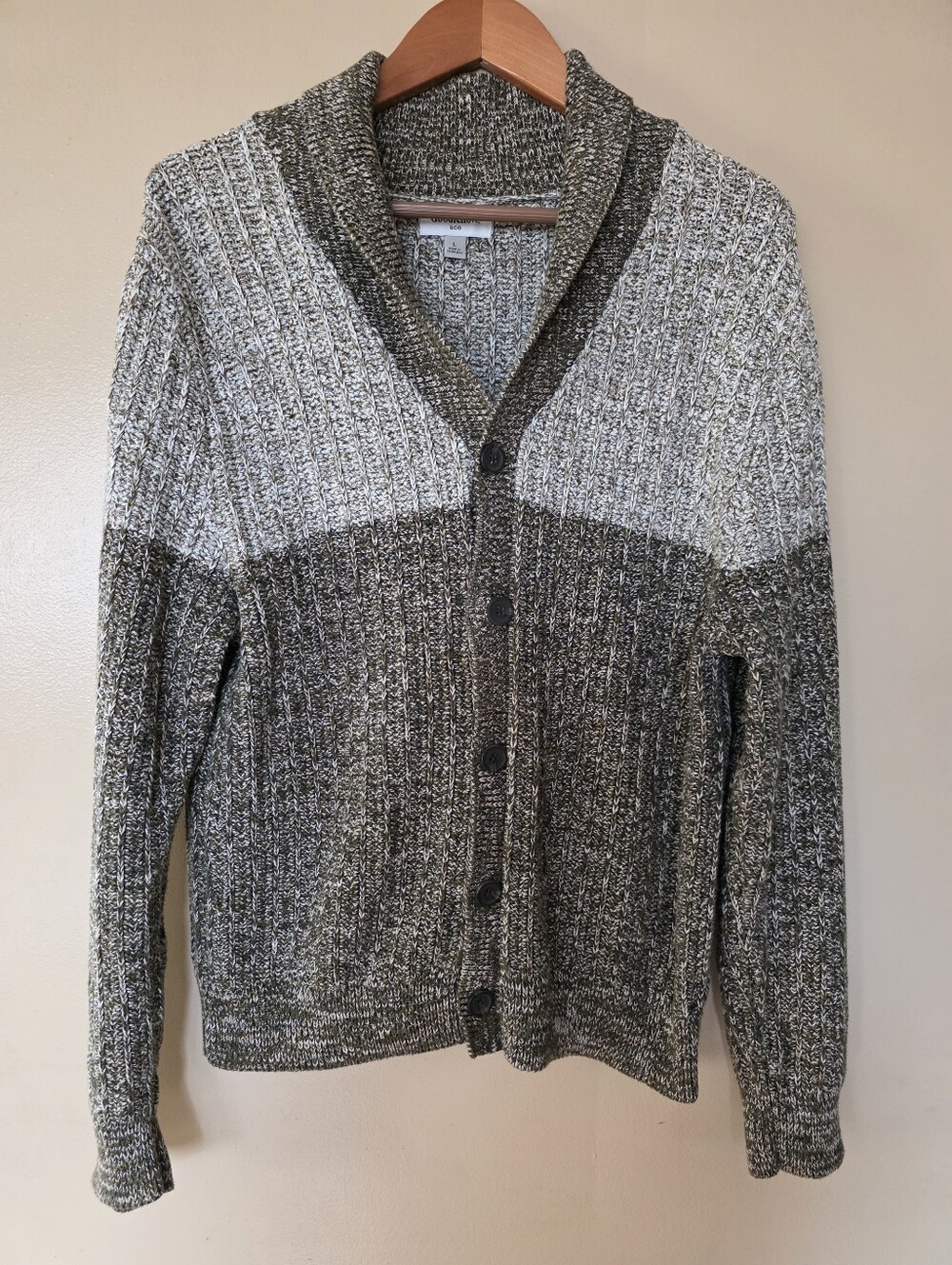 Goodfellow & Co Olive Green Granola Marled Chunky Cardigan Sweater L Fisherman